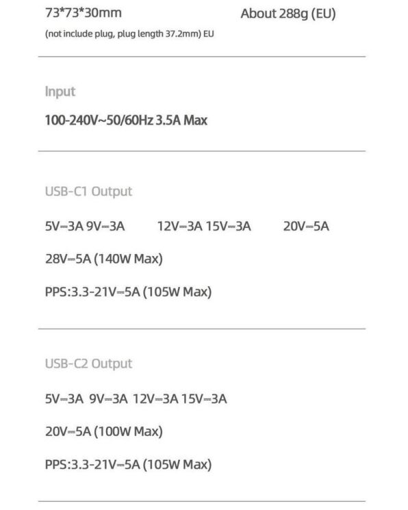 Сетевое зарядное устройство USAMS US-CC168 140W GaN + кабель Type-C to Type-C (240W) - Black: фото 17 из 21