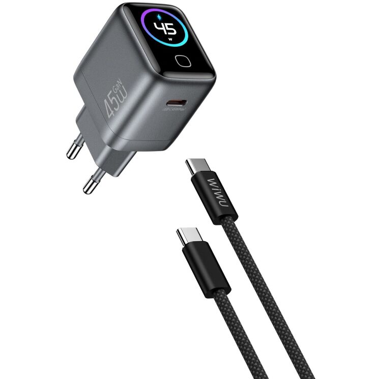 Сетевое зарядное устройство WIWU CHG500 Voyager PD45W (Type-C) + кабель Type-C to Type-C - Grey: фото 3 из 8