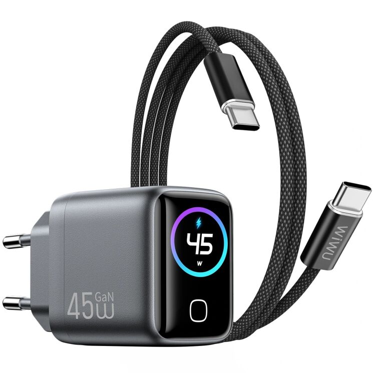 Сетевое зарядное устройство WIWU CHG500 Voyager PD45W (Type-C) + кабель Type-C to Type-C - Grey: фото 1 из 8