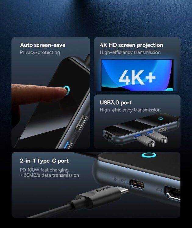 USB HUB Baseus AcmeJoy 7 in 1 (WKJZ010413) - Dark Gray (896481H) USB HUB Baseus AcmeJoy 7 in 1 (WKJZ010413) - Dark Gray: фото 12 из 31