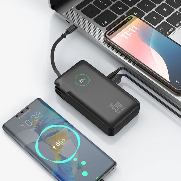 Зовнішній акумулятор WIWU Wi-P049 NOBLE 35W (10000mAh) + кабель Type-C - Black: фото 3 з 4