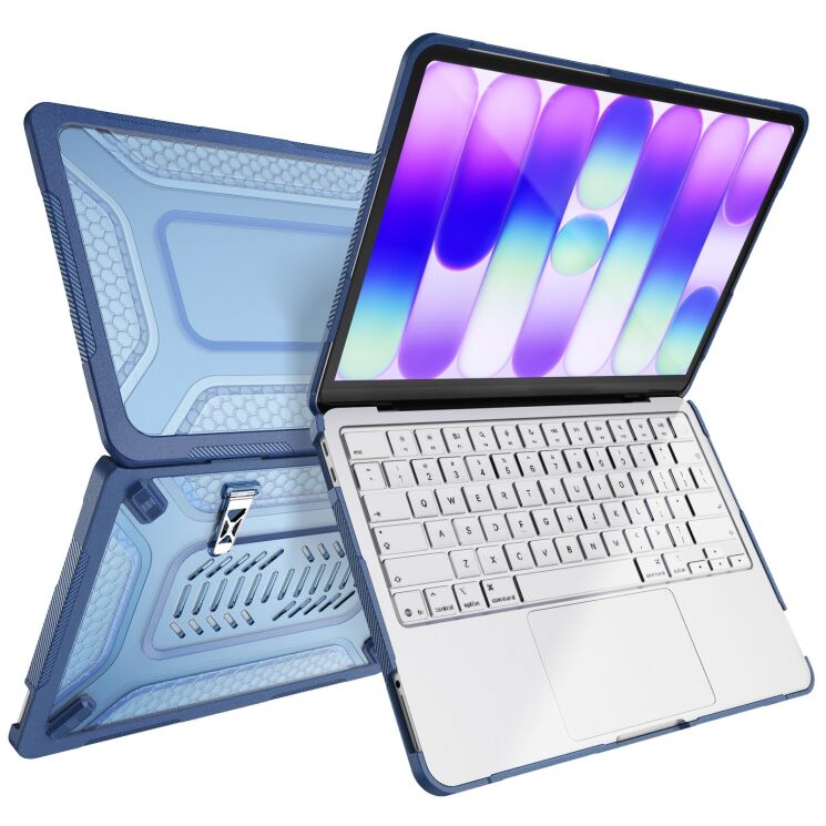 Защитная накладка Deexe Honeycomb Kickstand Design для Apple MacBook Neo (2026) - Navy Blue: фото 3 из 16