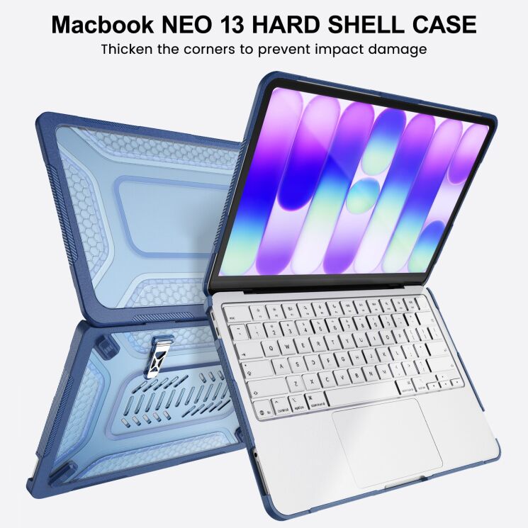 Защитная накладка Deexe Honeycomb Kickstand Design для Apple MacBook Neo (2026) - Navy Blue: фото 6 из 16