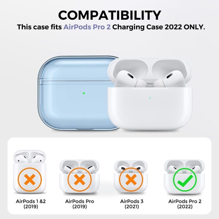 Защитный чехол AHASTYLE Crystal Case для Apple AirPods Pro 2 - Transparent Grey: фото 2 из 7