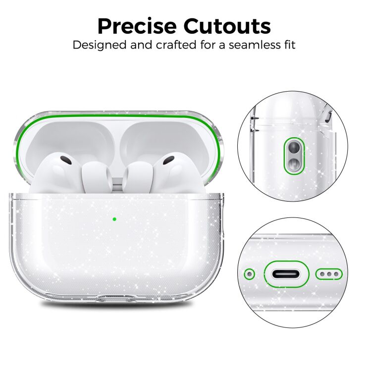 Защитный чехол AHASTYLE Split Design для AirPods Pro 3 - Transparent Glitter: фото 4 из 7