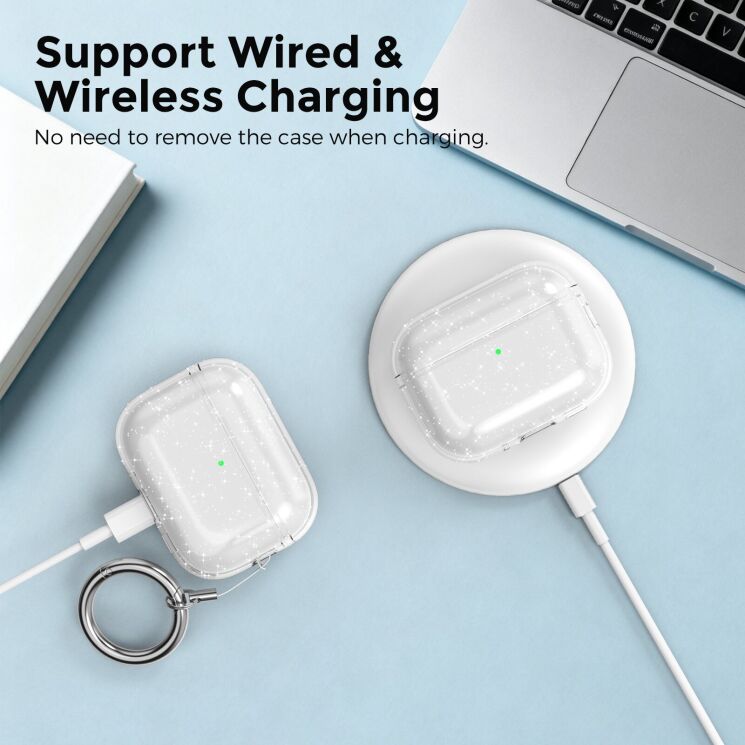 Защитный чехол AHASTYLE Split Design для AirPods Pro 3 - Transparent Glitter: фото 5 из 7