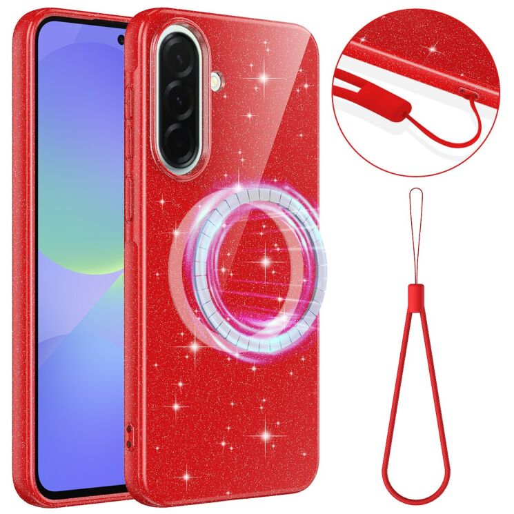 Захисний чохол Deexe Glitter Case with MagSafe для Samsung Galaxy A37 (A376) / A36 (A366) / A56 (A566) - Red: фото 1 з 7