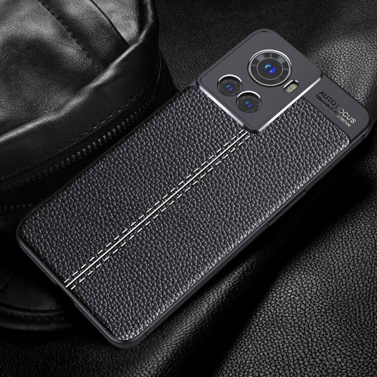 Защитный чехол Deexe Leather Cover для OnePlus Ace / 10R - Blue: фото 9 из 11