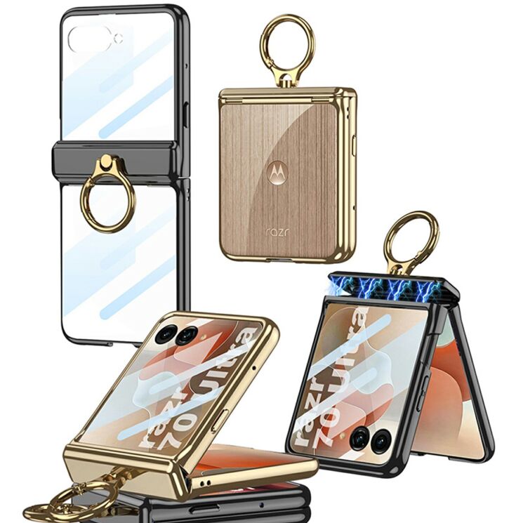 Защитный чехол GKK Hinge Ring для Motorola Razr 70 Ultra - Champagne Gold: фото 2 из 7