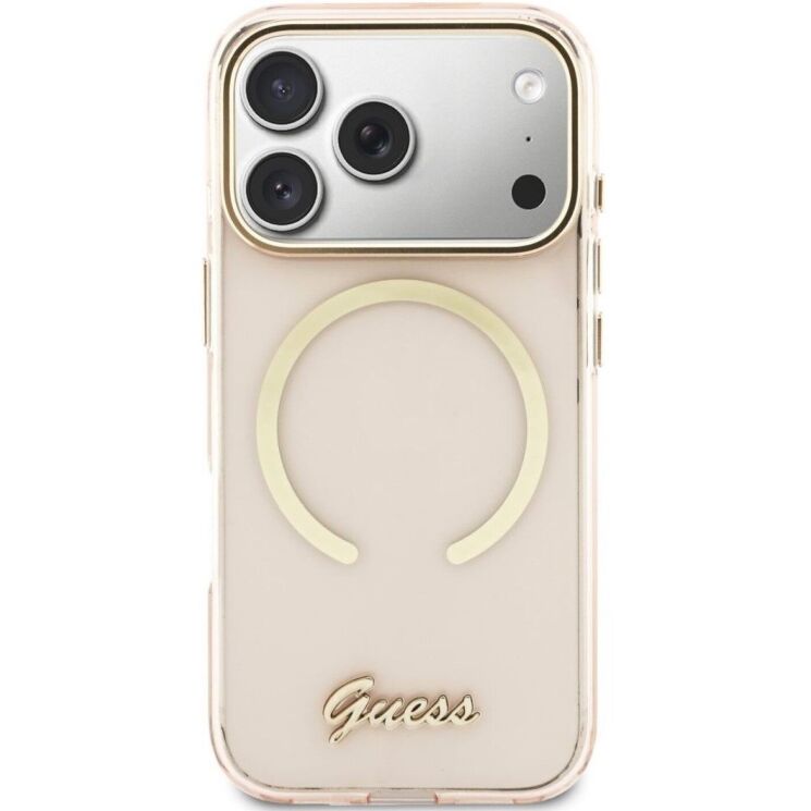 Защитный чехол Guess IML Script Metal MagSafe для iPhone 17 Pro (GUHMP17L5HTCSMSP) - Pink: фото 2 из 9