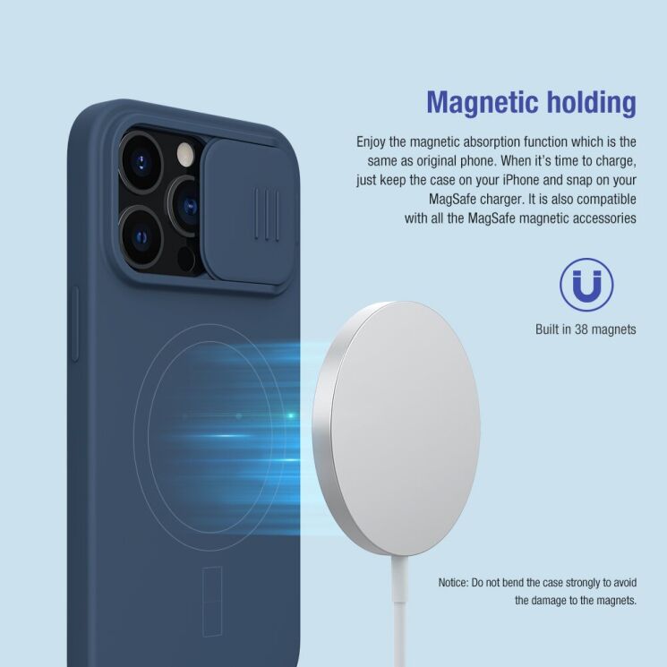 Захисний чохол NILLKIN CamShield Silky Magnetic Silicone Case для Apple iPhone 13 Pro - Blue: фото 9 з 18