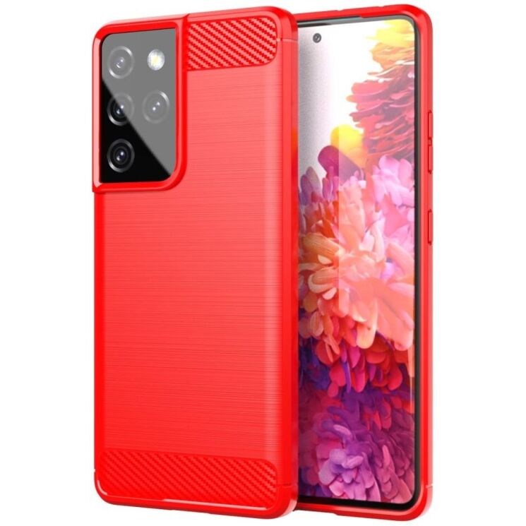 Защитный чехол UniCase Carbon для Samsung Galaxy S21 Ultra (G998) - Red: фото 1 из 8