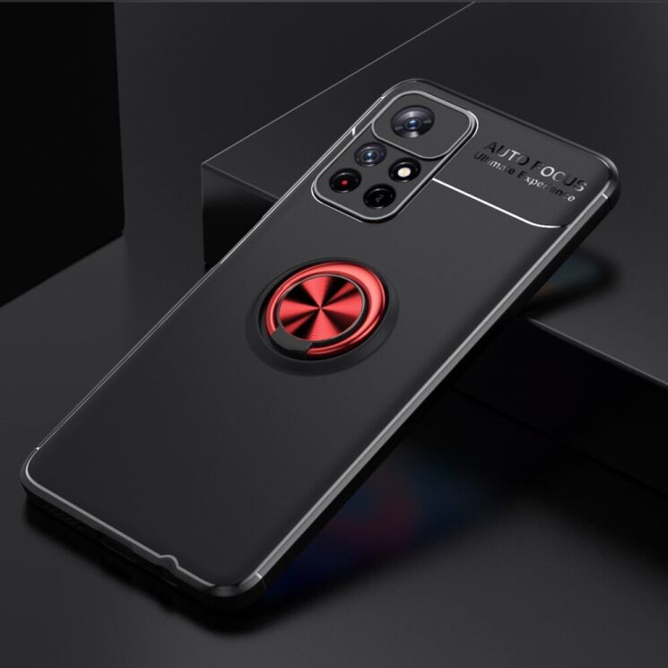 Защитный чехол UniCase Magnetic Ring для Xiaomi Poco M4 Pro 5G / Redmi Note 11 (Chinese version) - Black / Red: фото 2 из 11