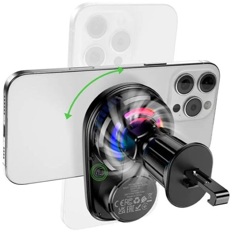 Автомобильный держатель с беспроводной зарядкой Hoco HW36 (15W) Air Outlet - Black: фото 7 из 10