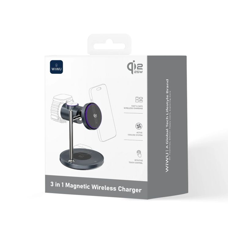 Беспроводное зарядное устройство для WiWU Wi-W041 Space Station 3 in 1 Qi2 (25W) - Black: фото 4 из 8
