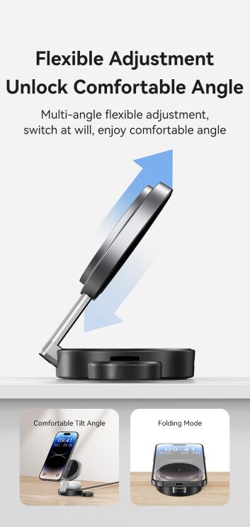 Бездротовий зарядний пристрій USAMS CD234 (15W) 3 in 1 Foldable Wireless Charge - Black: фото 11 з 17