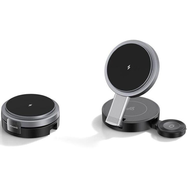 Бездротовий зарядний пристрій USAMS CD234 (15W) 3 in 1 Foldable Wireless Charge - Black: фото 3 з 17