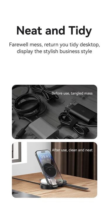 Бездротовий зарядний пристрій USAMS CD234 (15W) 3 in 1 Foldable Wireless Charge - Black: фото 9 з 17