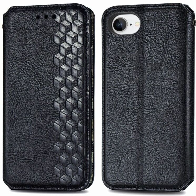 Чехол Deexe Rhombus Wallet для Apple iPhone 16e - Black: фото 1 из 10