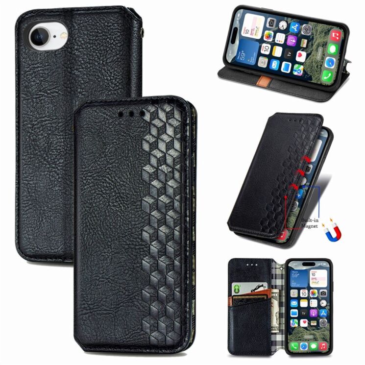 Чехол Deexe Rhombus Wallet для Apple iPhone 16e - Black: фото 4 из 10