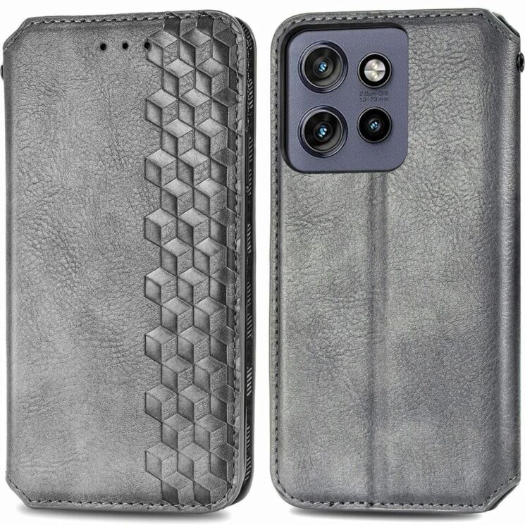Чехол Deexe Rhombus Wallet для Motorola Edge 50 Neo - Grey: фото 1 из 10