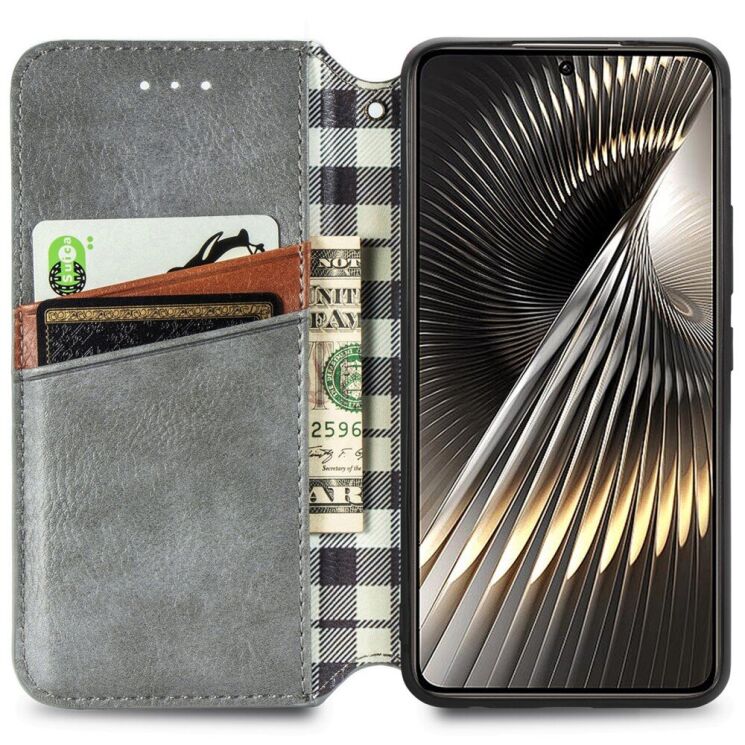 Чехол Deexe Rhombus Wallet для Xiaomi Poco F6 - Grey: фото 2 из 9