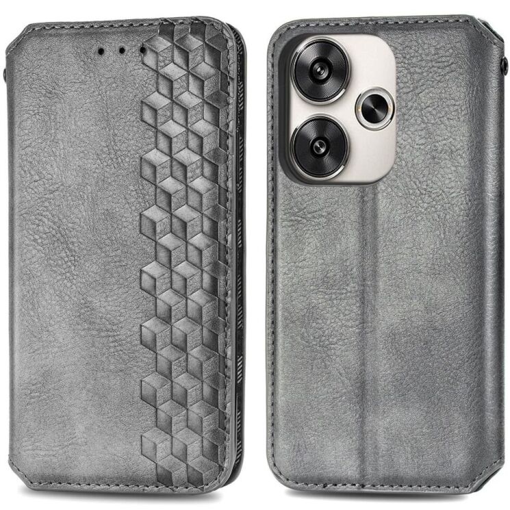 Чехол Deexe Rhombus Wallet для Xiaomi Poco F6 - Grey: фото 1 из 9