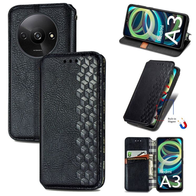Чехол Deexe Rhombus Wallet для Xiaomi Redmi A3 - Black: фото 4 из 10