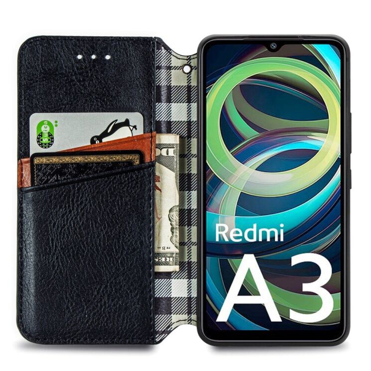 Чехол Deexe Rhombus Wallet для Xiaomi Redmi A3 - Black: фото 2 из 10