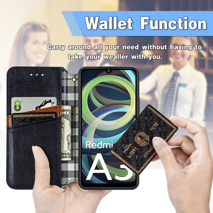 Чехол Deexe Rhombus Wallet для Xiaomi Redmi A3 - Black: фото 8 из 10
