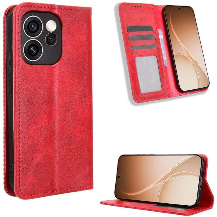 Чехол-книжка Deexe Retro Style для OPPO Reno 15 F/FS - Red: фото 2 из 18