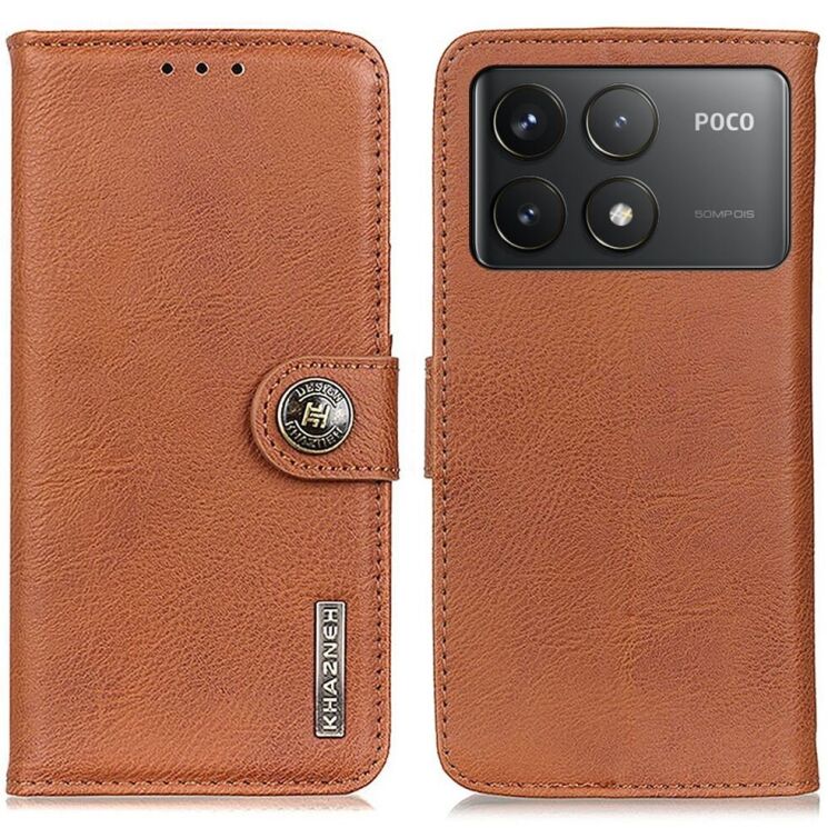 Чехол-книжка KHAZNEH Wallet Cover для Xiaomi Poco F6 Pro - Brown: фото 1 из 9