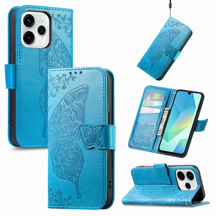 Чехол-книжка с рисунком UniCase Butterfly Pattern для OPPO Reno 15 - Blue: фото 4 из 9