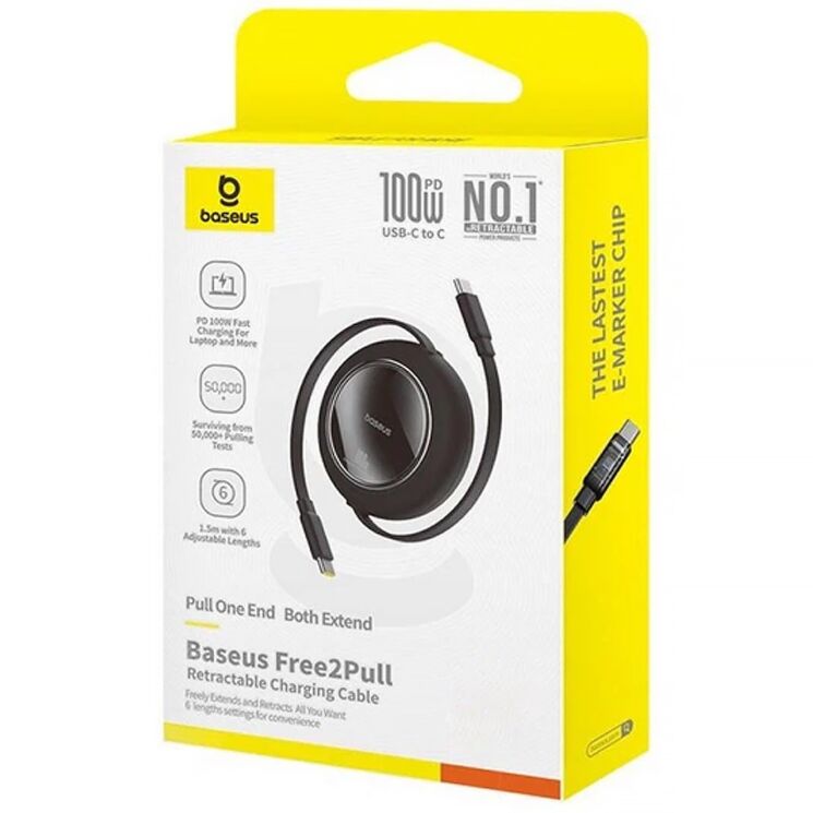 Кабель Baseus Free2Pull Type-C to Type-C (100W, 2m) P10364500113 - Black (982822B) Кабель Baseus Free2Pull Type-C to Type-C (100W, 2m) P10364500113 - Black: фото 4 из 10