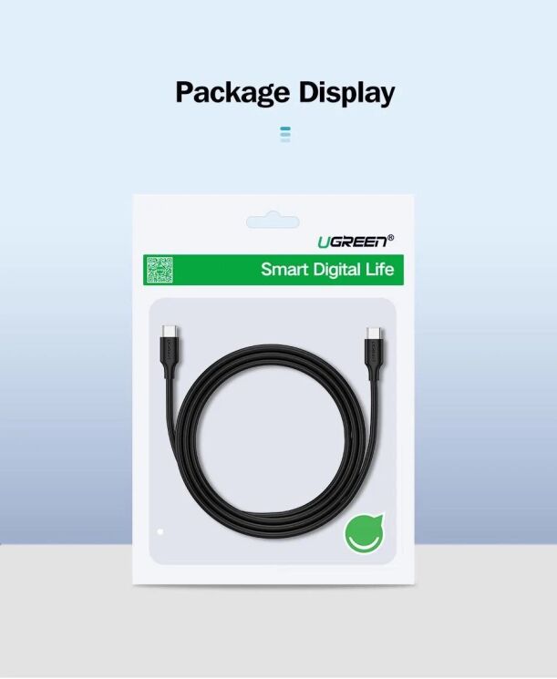 Кабель UGREEN US286 Type-C to Type-C 60W (3A, 1m) 50997 - Black: фото 12 из 12