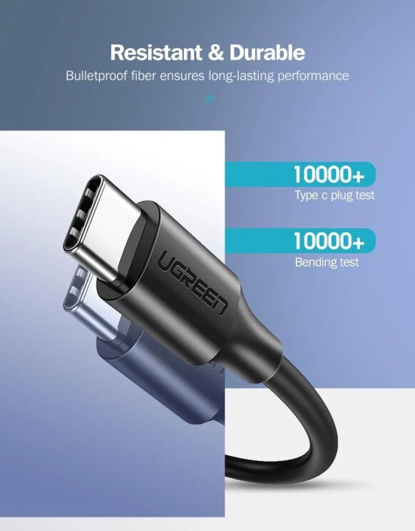 Кабель UGREEN US286 Type-C to Type-C 60W (3A, 1m) 50997 - Black: фото 9 из 12