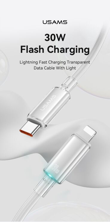 Кабель USAMS US-SJ659 Type-C to Lightning (2.4A, 1.2m) - White: фото 6 з 17