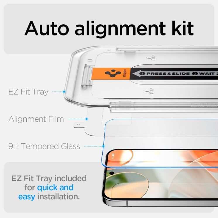 Комплект захисних стекол Spigen (SGP) GLAS.tR EZ Fit Sensor Protected для Google Pixel 9 / 9 Pro: фото 10 з 14
