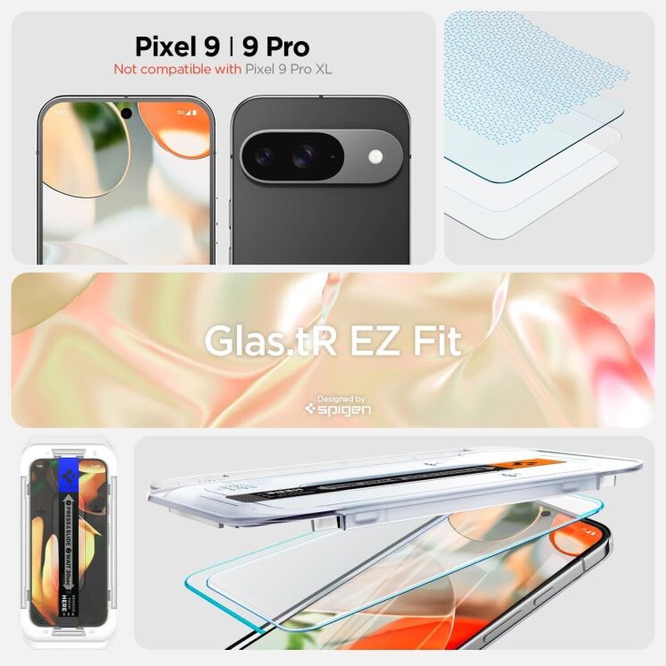 Комплект захисних стекол Spigen (SGP) GLAS.tR EZ Fit Sensor Protected для Google Pixel 9 / 9 Pro: фото 9 з 14