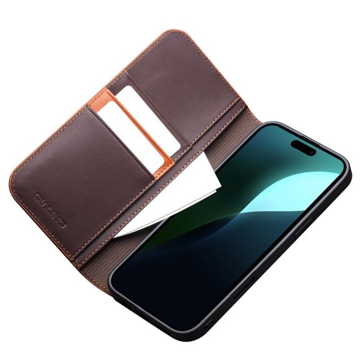 Кожаный чехол QIALINO Wallet Case для Apple iPhone 16 - Brown: фото 3 из 11