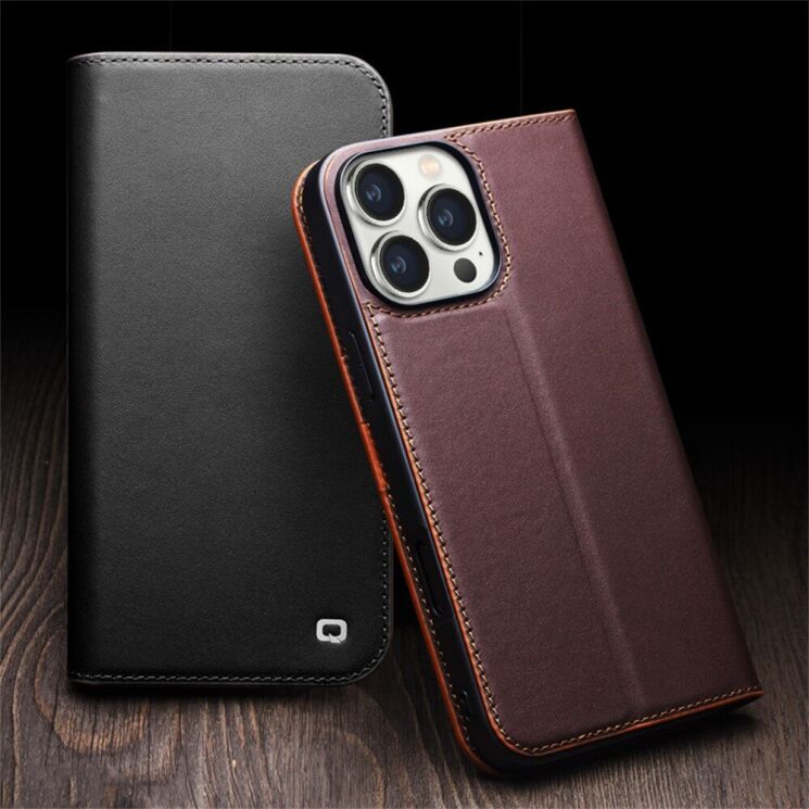 Кожаный чехол QIALINO Wallet Case для Apple iPhone 16 - Brown: фото 9 из 11