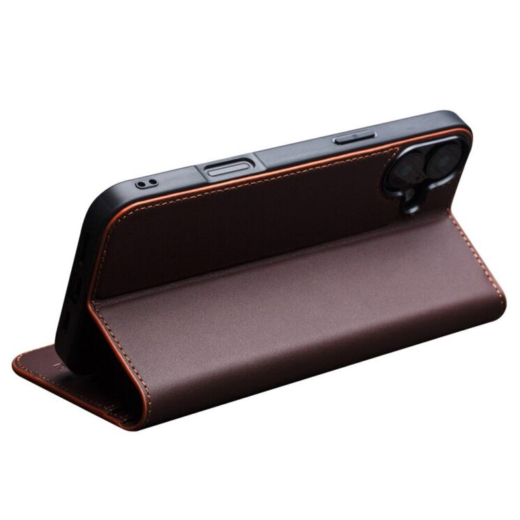 Кожаный чехол QIALINO Wallet Case для Apple iPhone 16 - Brown: фото 2 из 11
