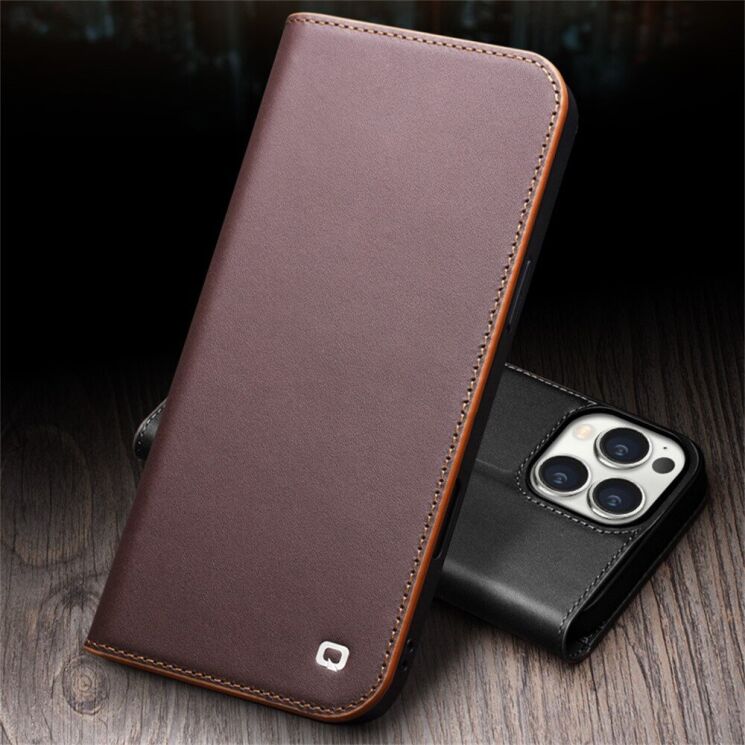 Кожаный чехол QIALINO Wallet Case для Apple iPhone 16 - Brown: фото 6 из 11
