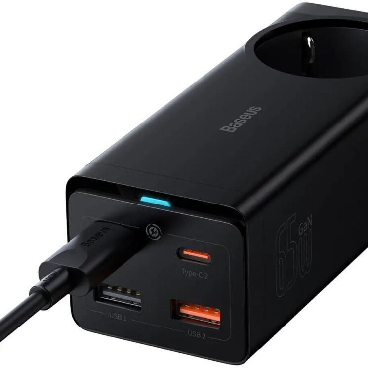 Сетевое зарядное устройство Baseus GaN3 Pro Desktop Fast Charger AC+2U+2C (65W) + кабель Type-C to Type-C (100W, 1m) PSZM000901 - Black: фото 4 из 31