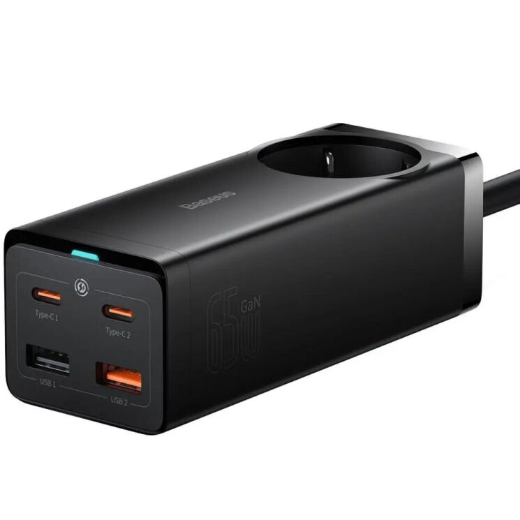 Сетевое зарядное устройство Baseus GaN3 Pro Desktop Fast Charger AC+2U+2C (65W) + кабель Type-C to Type-C (100W, 1m) PSZM000901 - Black: фото 2 из 31