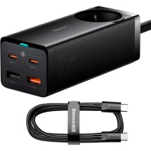 Сетевое зарядное устройство Baseus GaN3 Pro Desktop Fast Charger AC+2U+2C (65W) + кабель Type-C to Type-C (100W, 1m) PSZM000901 - Black: фото 1 из 31