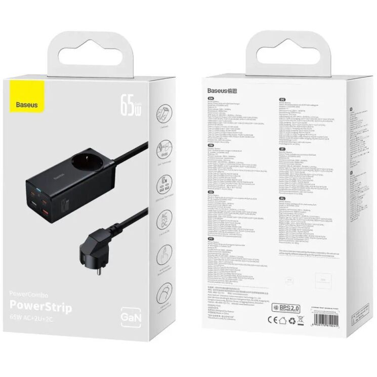 Сетевое зарядное устройство Baseus GaN3 Pro Desktop Fast Charger AC+2U+2C (65W) + кабель Type-C to Type-C (100W, 1m) PSZM000901 - Black: фото 7 из 31