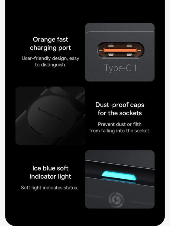 Сетевое зарядное устройство Baseus GaN3 Pro Desktop Fast Charger AC+2U+2C (65W) + кабель Type-C to Type-C (100W, 1m) PSZM000901 - Black: фото 26 из 31