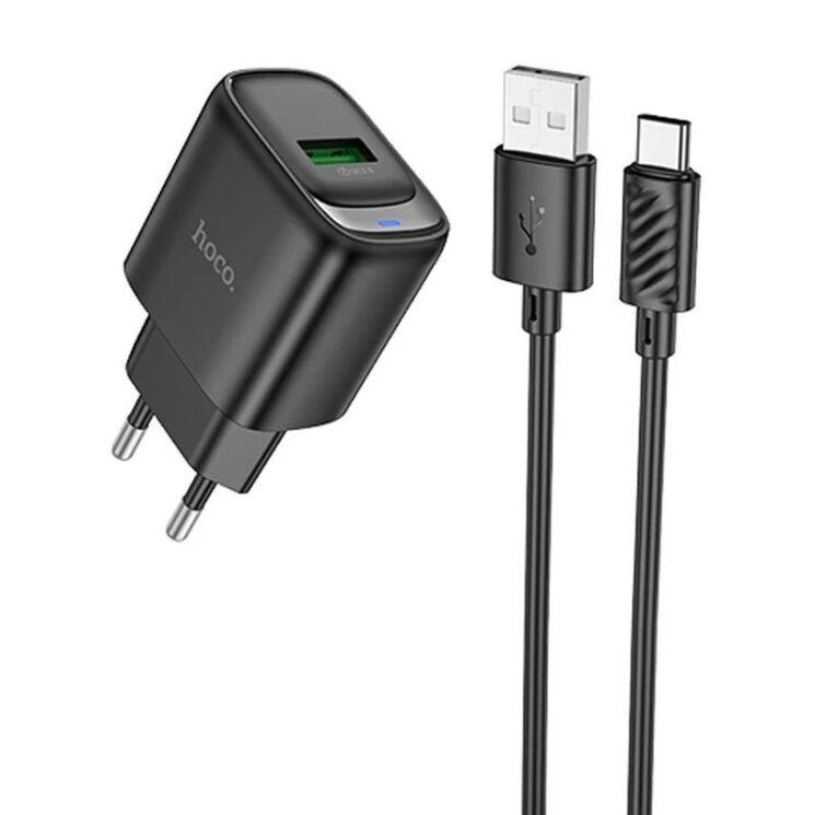 Мережевий зарядний пристрій Hoco C140A Smart QC3.0 (18W, 3A) + кабель USB to Type-C - Black (346199B) Мережевий зарядний пристрій Hoco C140A Smart QC3.0 (18W, 3A) + кабель USB to Type-C - Black: фото 2 з 6