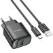 Мережевий зарядний пристрій Hoco C140A Smart QC3.0 (18W, 3A) + кабель USB to Type-C - Black (346199B). Фото 3 з 6